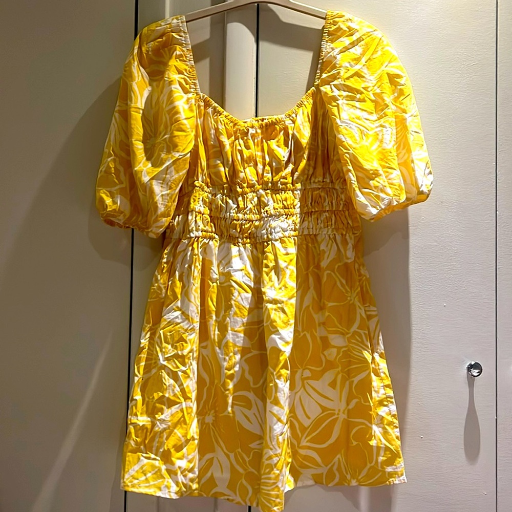 Faithfull The Brand Yellow Floral Mini Dress 2XL